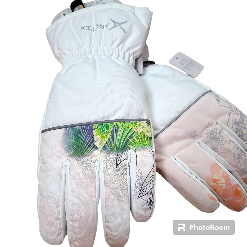 Arctix Size X-Large White Tropic Print Blitz Winter Snow Ski Puffer Gloves NWT
